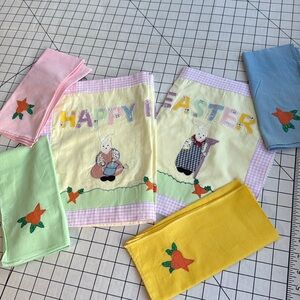 Vintage Handmade Easter Placemats & Napkins Set – Bunny & Carrot Appliqué